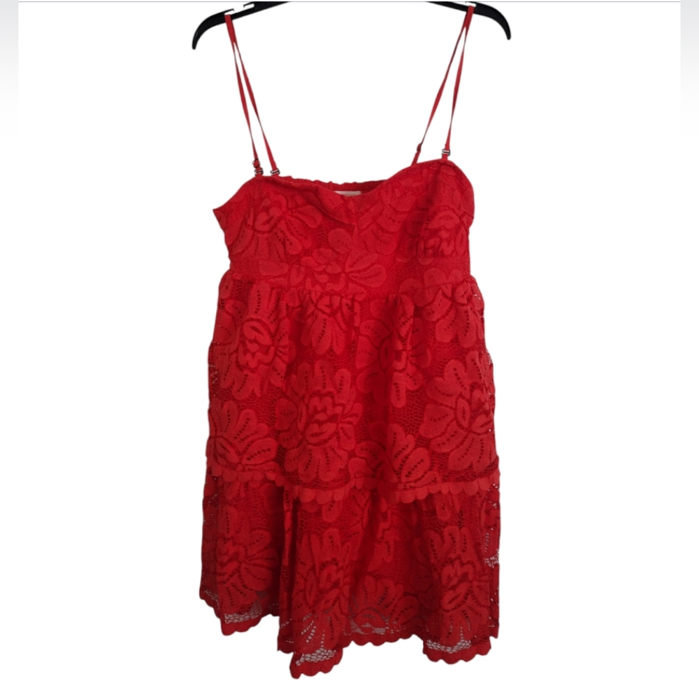 Maeve by Anthropologie NWT orange lace overlay tiered minidress size large